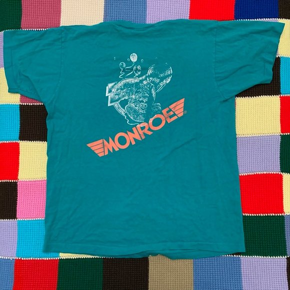 Vintage 90s Thrashed Monroe Teal Single Stitch Tee Retro 1990s Emblem Ba… - Picture 11 of 16